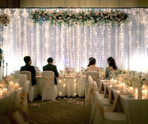 White Tulle Backdrop Curtain with Lights String for Parites 20×8ft Sheer Curtains Wedding Baby Shower Birthday, alternate