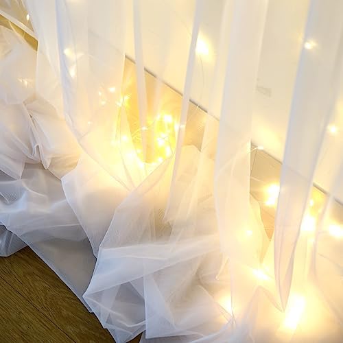 White Tulle Backdrop Curtain with Lights String for Parites 20×8ft Sheer Curtains Wedding Baby Shower Birthday, alternate