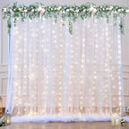 White Tulle Backdrop Curtain with Lights String for Parties Wedding Bridal Shower Sheer White Curtain Backdrop