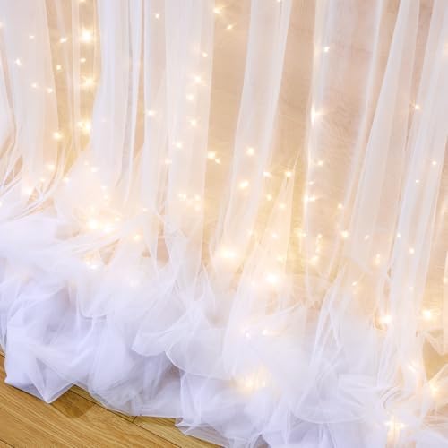 White Tulle Backdrop Curtain with Lights String for Parties Wedding Bridal Shower Sheer White Curtain Backdrop, alternate