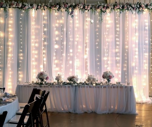 White Tulle Backdrop Curtain with Lights String for Parties Wedding Bridal Shower Sheer White Curtain Backdrop, alternate