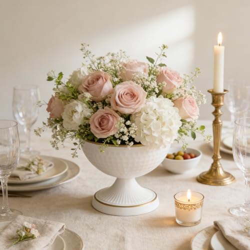White Vases for Wedding Centerpieces, Set of 10 Metal Vase Small Table Centerpiece Flower Stands Wedding, alternate view 4