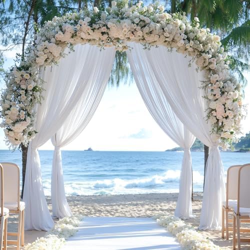 White Wedding Arch Draping Fabric 28" x19FT Sheer Curtain Drapes in 28" width x 19Ft length(6 Panels) in White