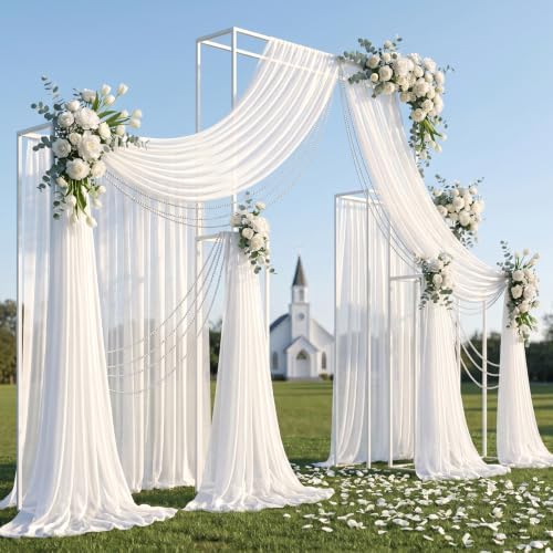White Wedding Arch Draping Fabric 28" x19FT Sheer Curtain Drapes in 28" width x 19Ft length(6 Panels) in White, alternate