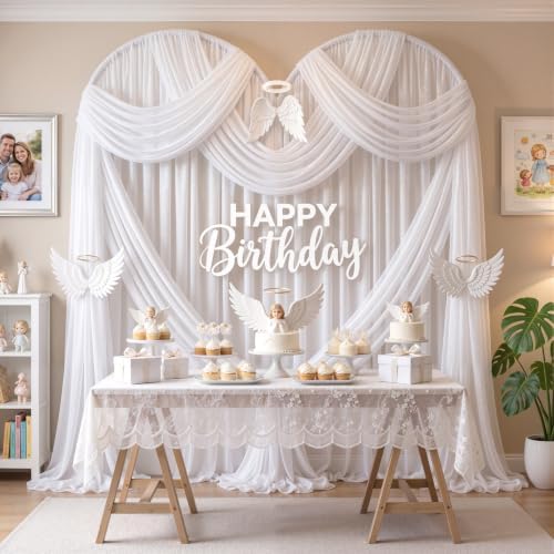 White Wedding Arch Draping Fabric 28" x19FT Sheer Curtain Drapes in 28" width x 19Ft length(6 Panels) in White, alternate