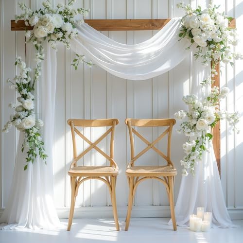 White Wedding Arch Draping Fabric 28" x19FT Sheer Curtain Drapes in 28" width x 19Ft length(6 Panels) in White, alternate