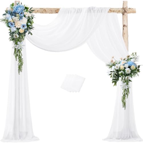 White Wedding Arch Draping Fabric 29in x 18Ft 4 Panels Sheer Chiffon Curtain Drapes Extra Long for Outdoor