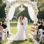 White Wedding Arch Draping Fabric 29in x 18Ft 4 Panels Sheer Chiffon Curtain Drapes Extra Long for Outdoor, alternate view 5