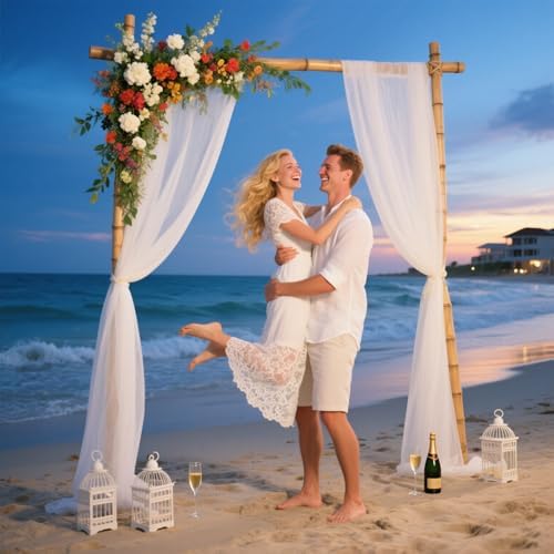 White Wedding Arch Draping Fabric 29in x 18Ft 4 Panels Sheer Chiffon Curtain Drapes Extra Long for Outdoor, alternate view 6