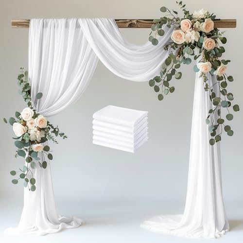 White Wedding Arch Draping Fabric Backdrop Drapes Sheer 6 Panels