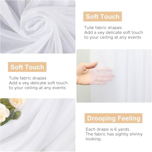 White Wedding Arch Draping Fabric Backdrop Drapes Sheer 6 Panels, alternate view 2
