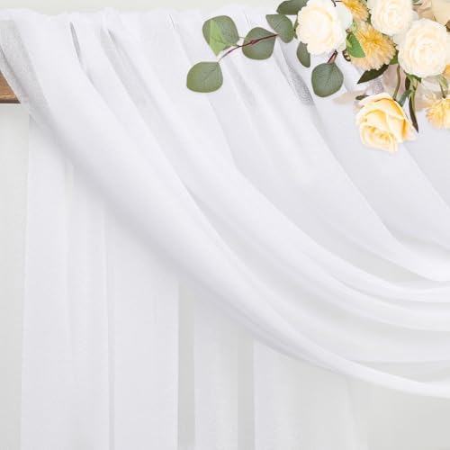 White Wedding Arch Draping Fabric Backdrop Drapes Sheer 6 Panels, alternate view 3