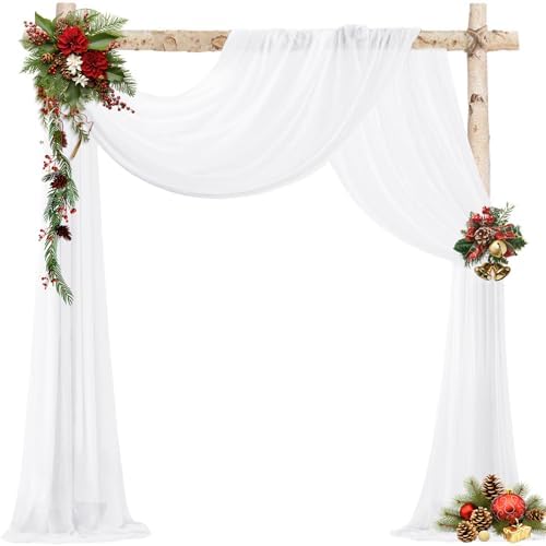 White Wedding Arch Draping Fabric Chiffon Fabric, 29in x 18Ft 2 Panels Sheer Chiffon Outdoor Curtain for Wedding