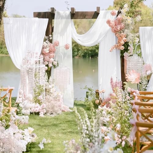 White Wedding Arch Draping Fabric Chiffon Fabric, 29in x 18Ft 2 Panels Sheer Chiffon Outdoor Curtain for Wedding, alternate
