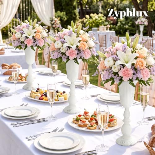 White Wedding Vases for Centerpieces, 4Pcs Tall Metal Flower Stand in White-stand, alternate view 2