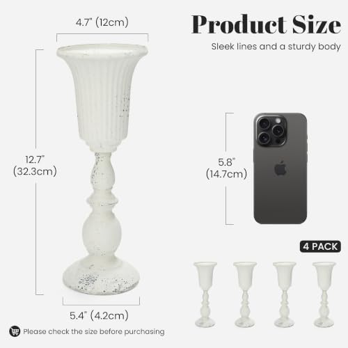 White Wedding Vases for Centerpieces, 4Pcs Tall Metal Flower Stand in White-stand, alternate view 3