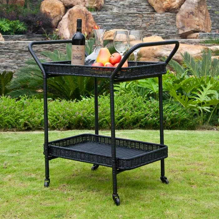 Wicker Patio Serving Cart in Black, alternate view 2