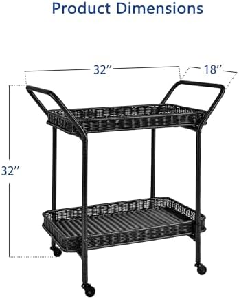 Wicker Patio Serving Cart in Black, alternate view 3