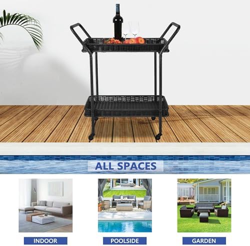 Wicker Patio Serving Cart in Black, alternate view 4