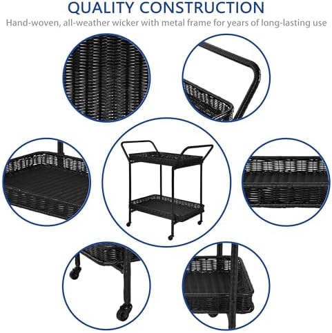 Wicker Patio Serving Cart in Black, alternate view 6