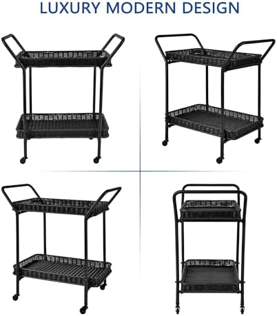 Wicker Patio Serving Cart in Black, alternate view 7