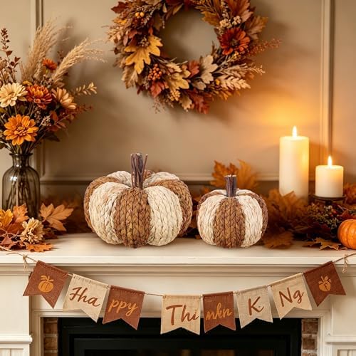 Wicker Rattan Pumpkins Neutral Fall Decor for Table Centerpiece, alternate view 5