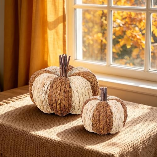 Wicker Rattan Pumpkins Neutral Fall Decor for Table Centerpiece, alternate view 6