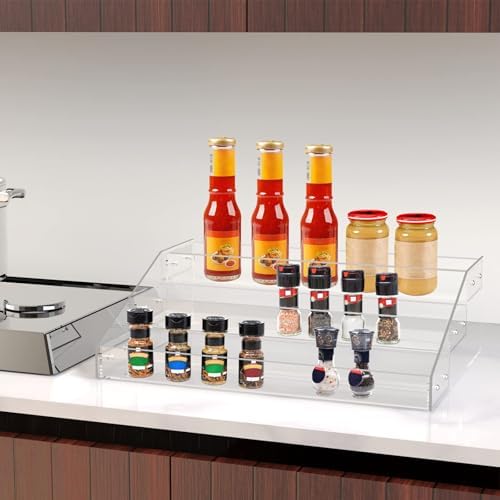 Wide Clear Acrylic Spice Rack for Countertops- 3 Tier in Clear, alternate view 2