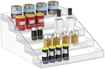 Wide Clear Acrylic Spice Rack for Countertops- 5 Tier in Clear