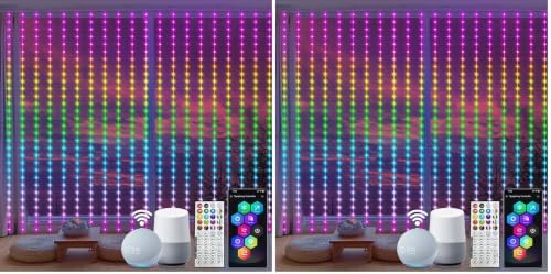 WiFi Smart RGB Color Changing Curtain Lights - 600 LED, Compatible with Alexa, App Control, Music Sync, Plug in