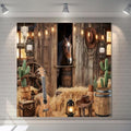 Wild West Cowboy Party Backdrop 10x10ft Rustic Barn Door Background with Horse Lantern Ukulele Cowboy Hat for