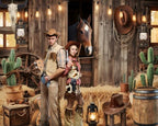 Wild West Cowboy Party Backdrop 10x8ft Rustic Barn Door Background with Horse Lantern Ukulele Cowboy Hat for, alternate view