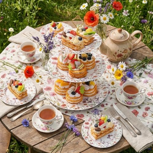 Wildflower 3 Tier Ceramic Dessert Stand for Cupcakes in Colorful, alternate view 3