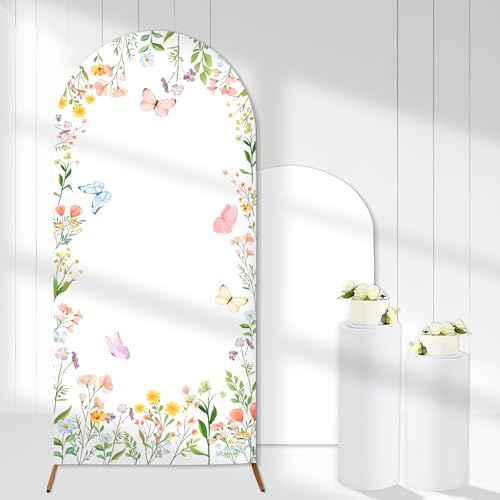 Wildflower Arch Backdrop Cover Baby in Bloom Baby Shower Decors 6ft in 6ft x 2.62ft in Pink, Purple, Green
