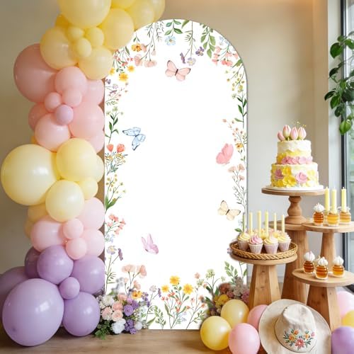 Wildflower Arch Backdrop Cover Baby in Bloom Baby Shower Decors 6ft in 6ft x 2.62ft in Pink, Purple, Green, alternate view 2