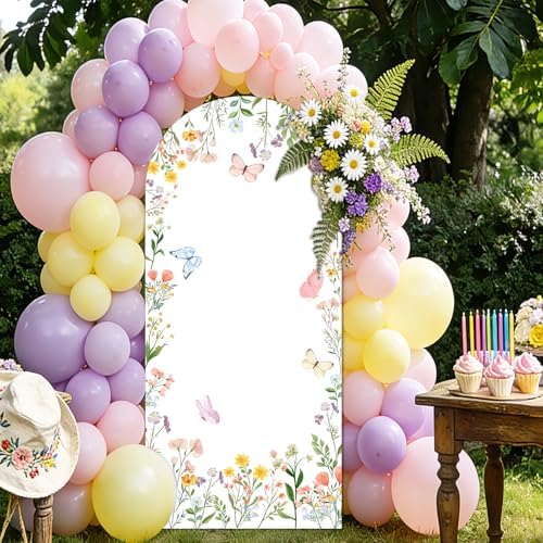 Wildflower Arch Backdrop Cover Baby in Bloom Baby Shower Decors 6ft in 6ft x 2.62ft in Pink, Purple, Green, alternate view 3