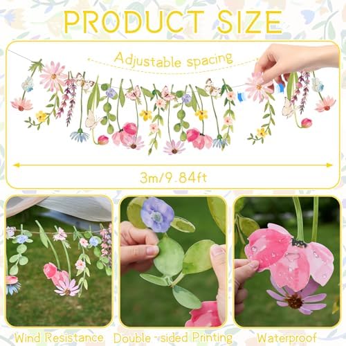 Wildflower Party Decorations Butterfly Flower Banner Butterfly Garland 9ft, alternate view 2