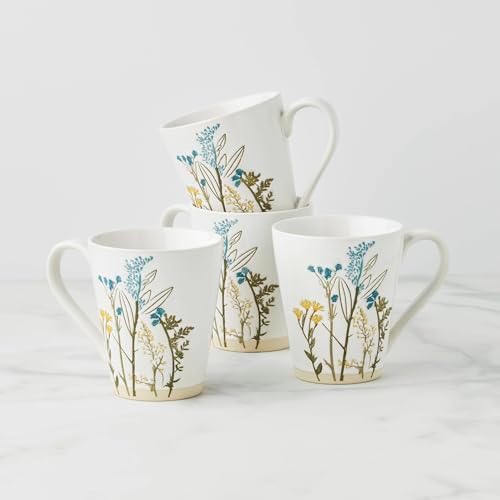 Wildflowers Stoneware Mug Set for 4, 12oz in 4 Count in White, alternate view 3
