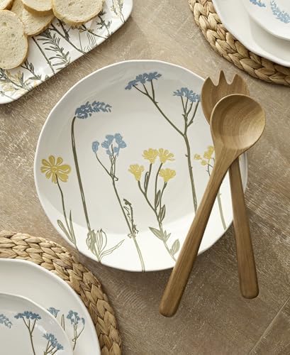 Wildflowers Stoneware Salad Bowl with Servers, 3-Piece in 3 Count in White, alternate view 2