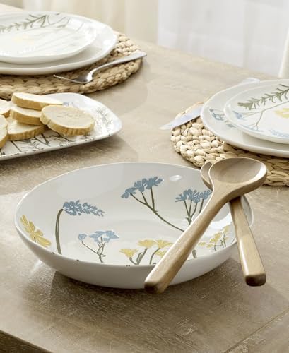 Wildflowers Stoneware Salad Bowl with Servers, 3-Piece in 3 Count in White, alternate view 4
