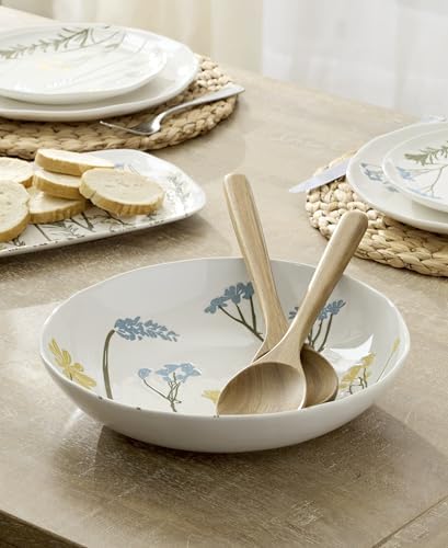 Wildflowers Stoneware Salad Bowl with Servers, 3-Piece in 3 Count in White, alternate view 5