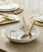 Wildflowers Stoneware Salad Bowl with Servers, 3-Piece in 3 Count in White, alternate view 5