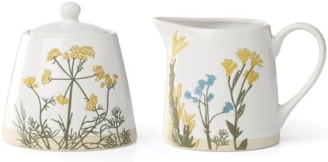 Wildflowers Stoneware Sugar and Creamer Set in 3 Count in White