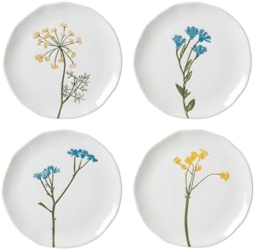 Wildflowers Tidbit Plate Set for 4, Small 6" Appetizer Plates 4-Piece in 4 Count (6"L x 6"W x 1"H) in White