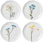 Wildflowers Tidbit Plate Set for 4, Small 6" Appetizer Plates 4-Piece in 4 Count (6"L x 6"W x 1"H) in White