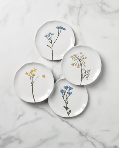 Wildflowers Tidbit Plate Set for 4, Small 6" Appetizer Plates 4-Piece in 4 Count (6"L x 6"W x 1"H) in White, alternate view 4