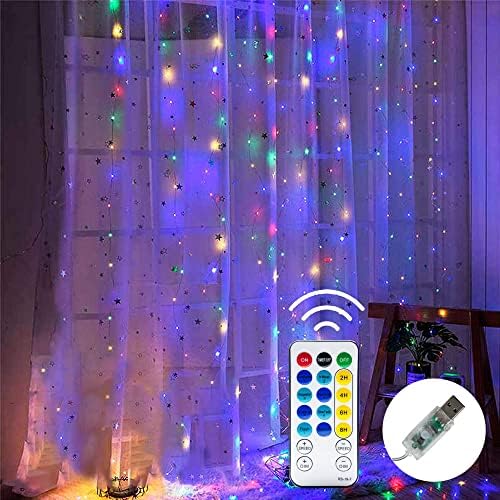 Window Curtain String Lights, 300 LED 9.8ft x 9.8ft Multicolor Fairy Lights with 8 Lighting Modes, Waterproof