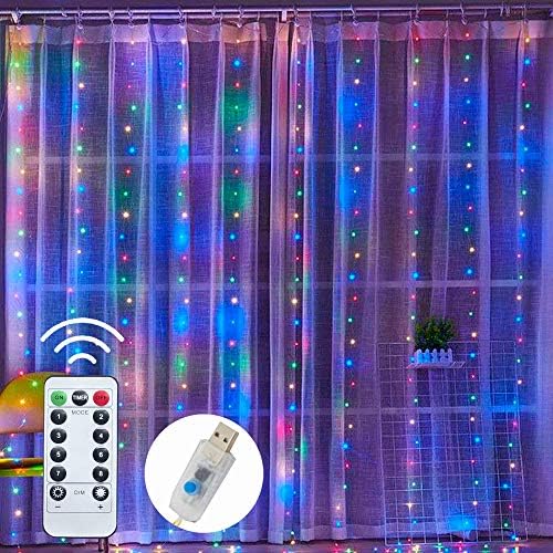 Window Curtain String Lights, 300 LED 9.8ft x 9.8ft Multicolor Fairy Lights with 8 Lighting Modes, Waterproof, alternate view