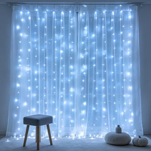 Window Curtain String Lights for Bedroom, 300 LED Fairy String Light 8 Lighting Modes Waterproof Lights for