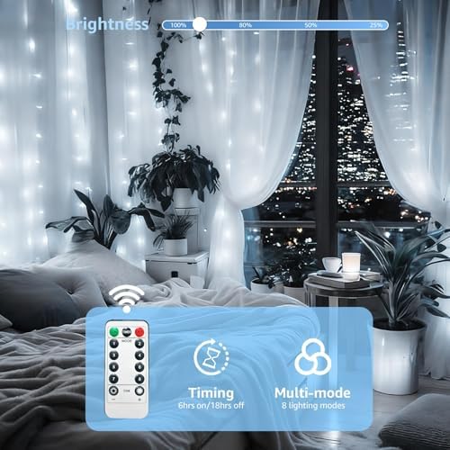 Window Curtain String Lights for Bedroom, 300 LED Fairy String Light 8 Lighting Modes Waterproof Lights for, alternate view 3